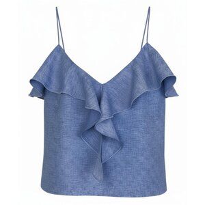 NWT Zara Blue Linen Ruffle Camisole Top XL Summer Resort Casual